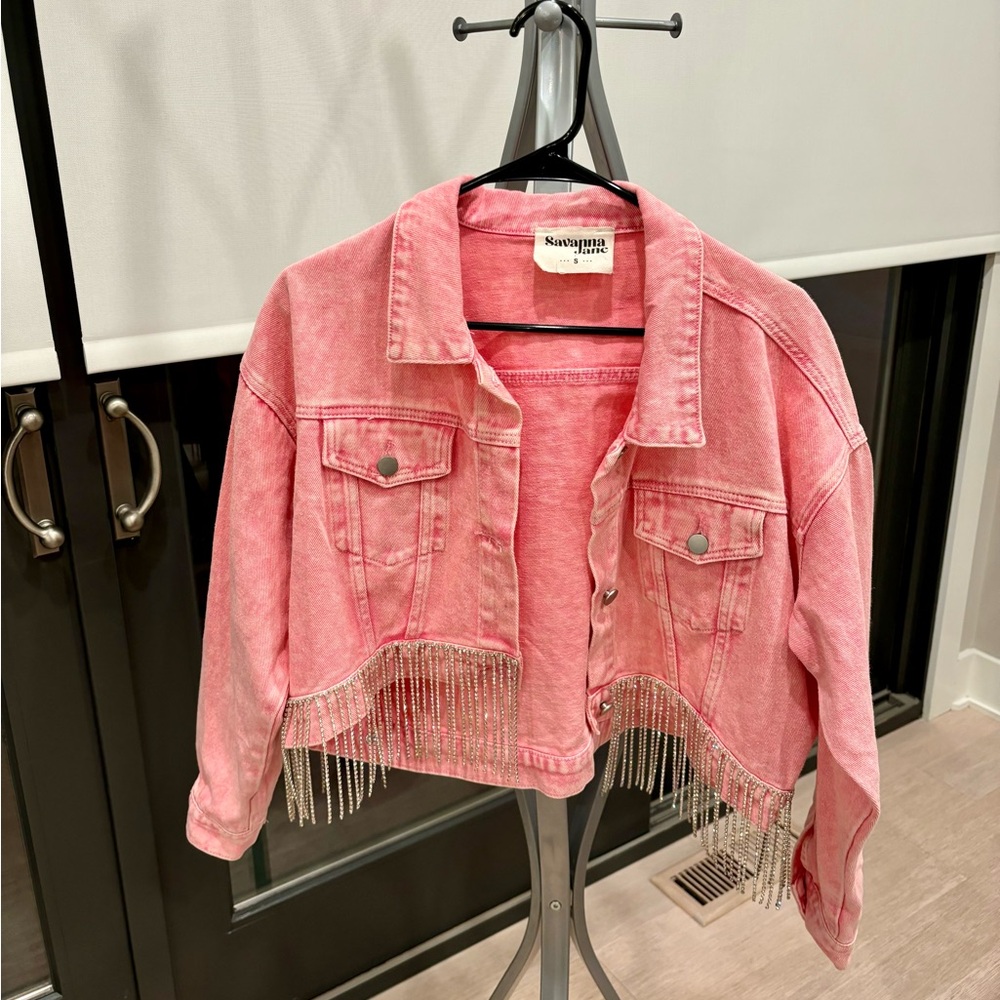 Cropped Rhinestone Jean Jacket
